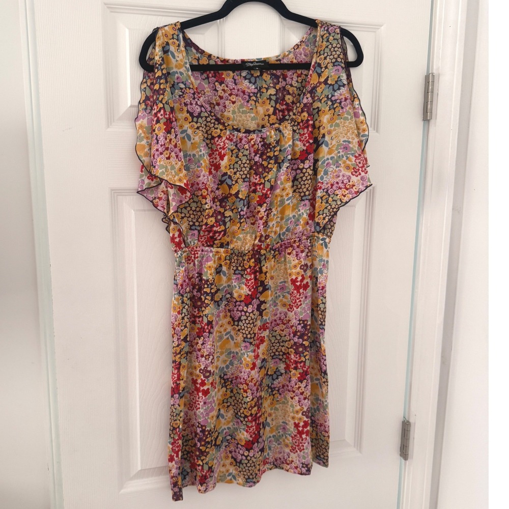 Oleg‎ Cassini Womens Floral Ruffle Sleeve Boho Mini Dress Size S